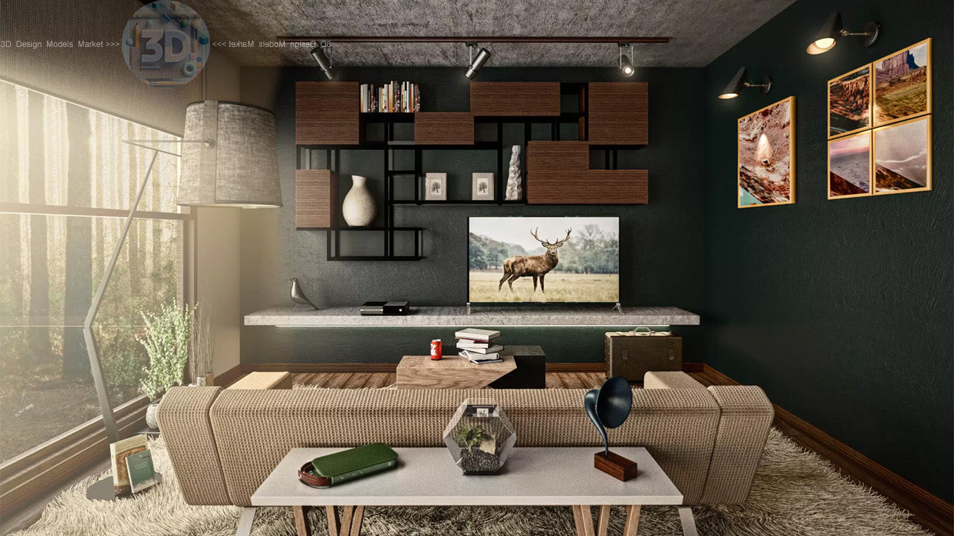 Architectural Interior Scene - Living Room 3D model